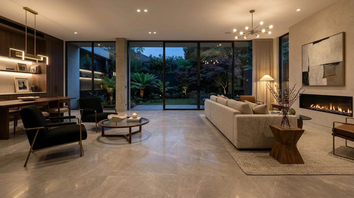 Pavimento in gres porcellanato dal design moderno in interni