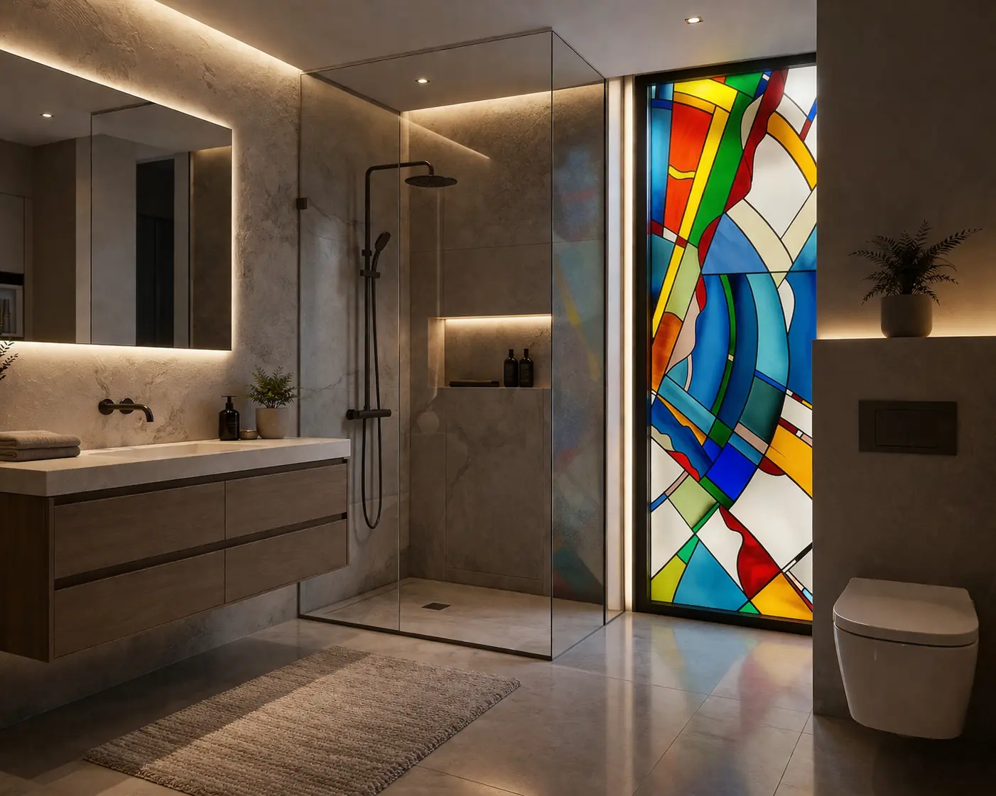 vetrata artistica moderna per bagno