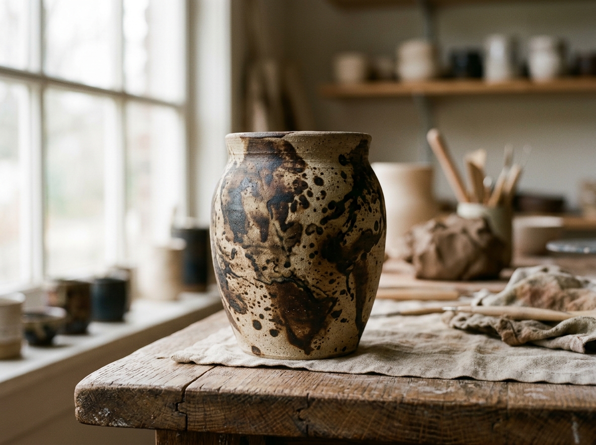 Vaso in Ceramica Obvara con maculature organiche