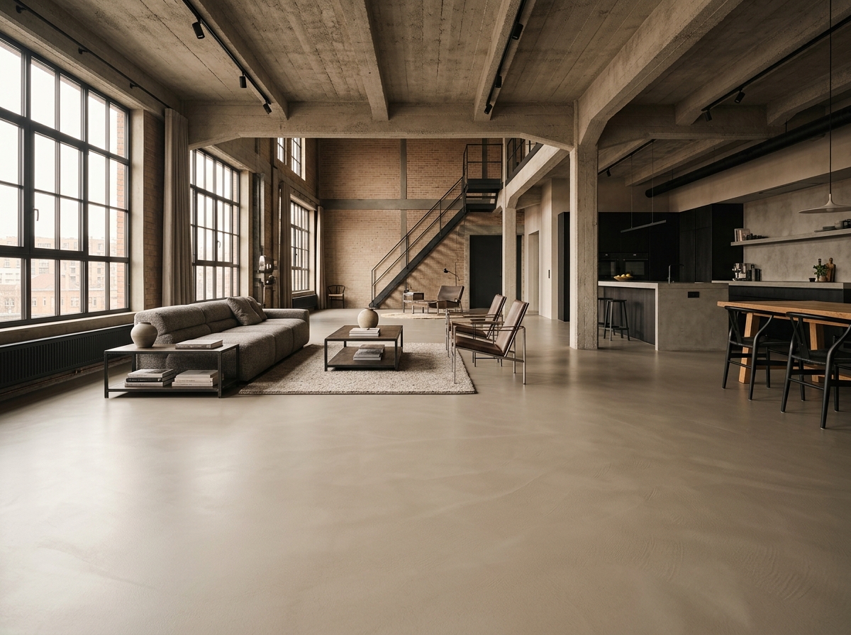 Superficie monolitica in resina per interni stile loft